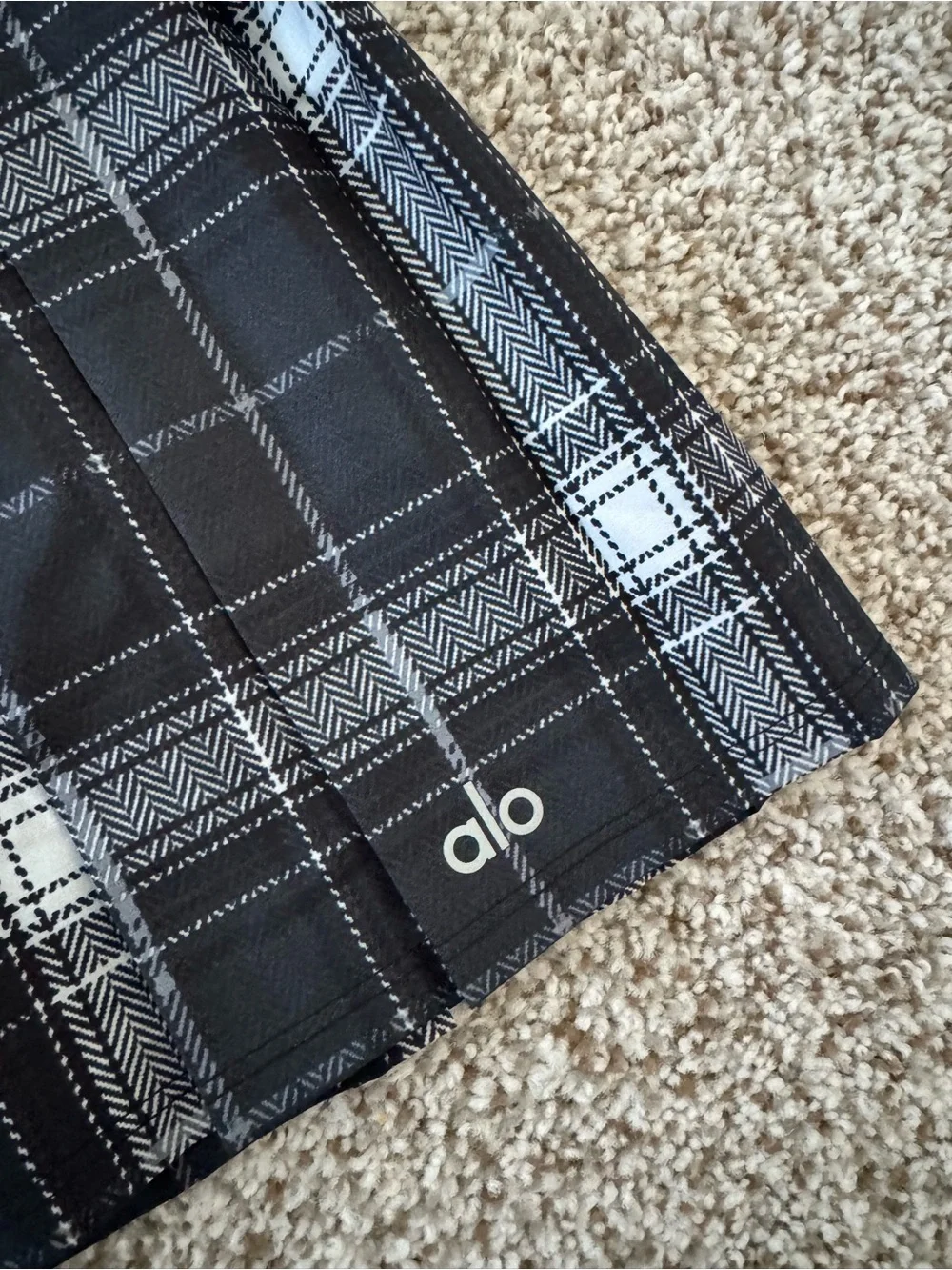 ALO Yoga Black and White Plaid Pleated Mini Skirt